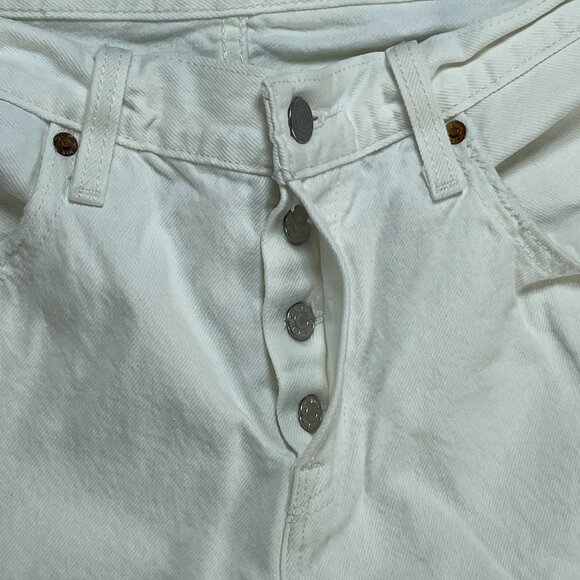Levis 501 Jeans Womens 30x28 White Button Fly Straight Leg Distressed High Rise - Picture 9 of 12